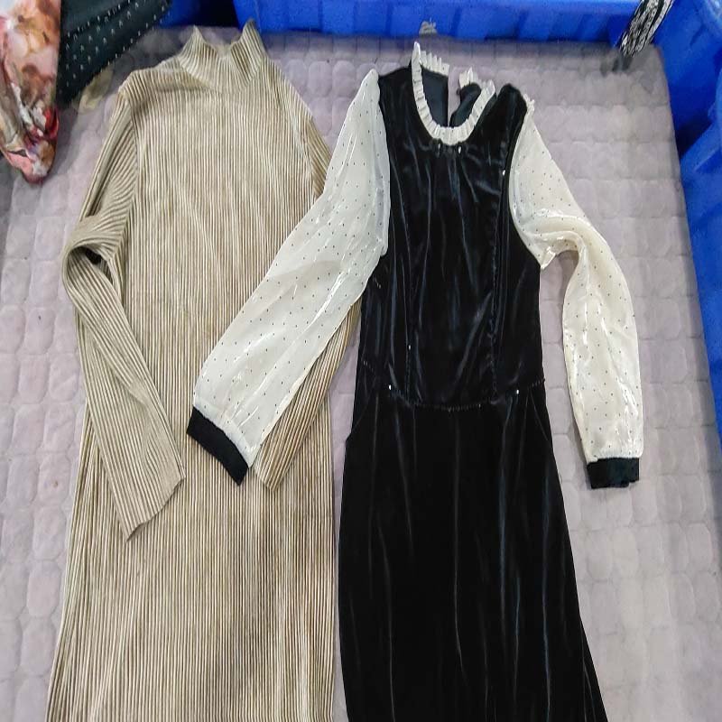 High quality factory direct used clothes bales cotton gold velvet dress for women