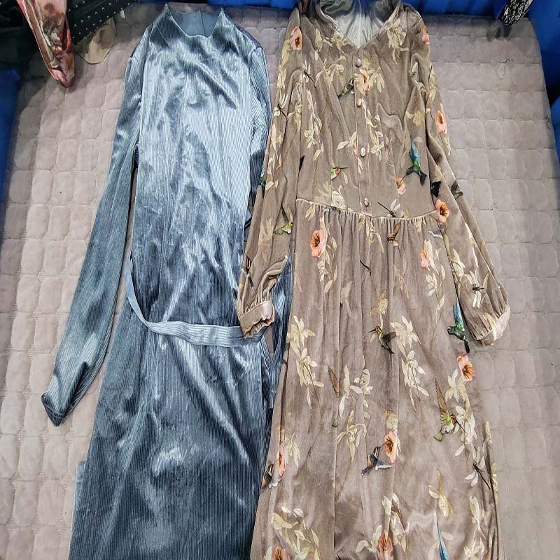 High quality factory direct used clothes bales cotton gold velvet dress for women
