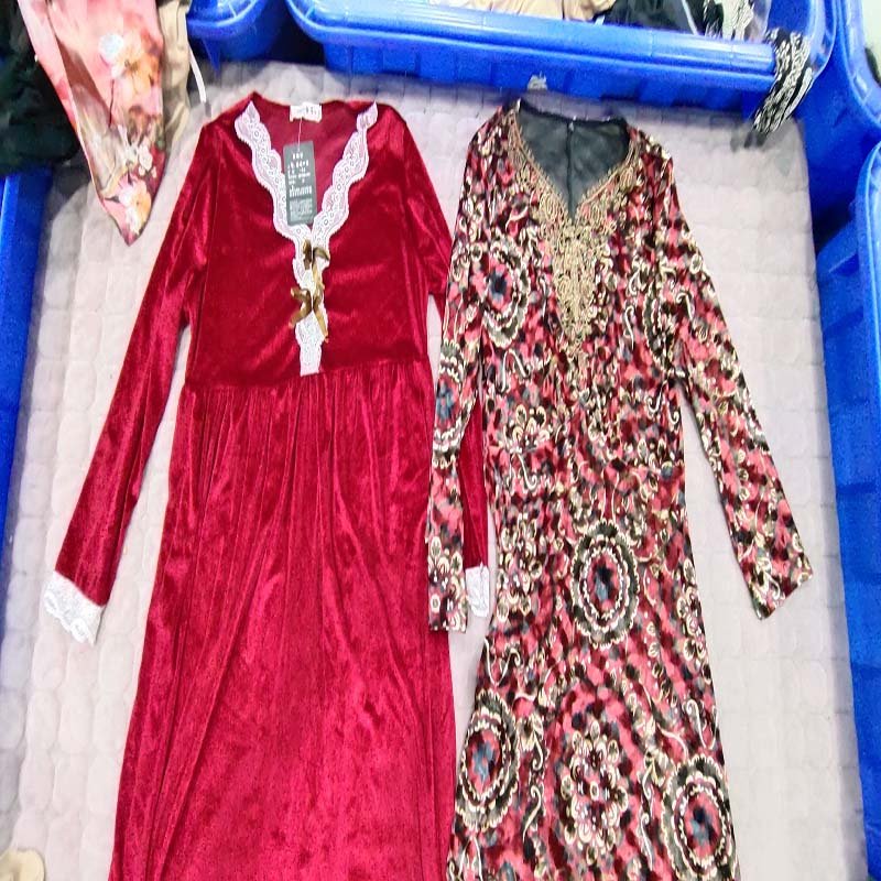 High quality factory direct used clothes bales cotton gold velvet dress for women
