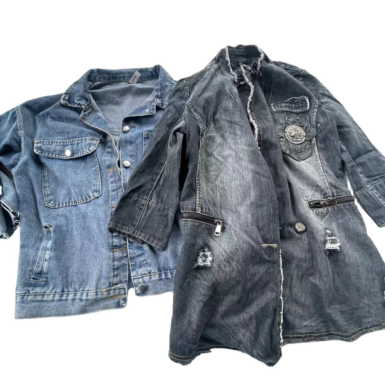 UK premium used clothes bales branded thrift women denim coat second hand men jean jacket in bundle 45KG