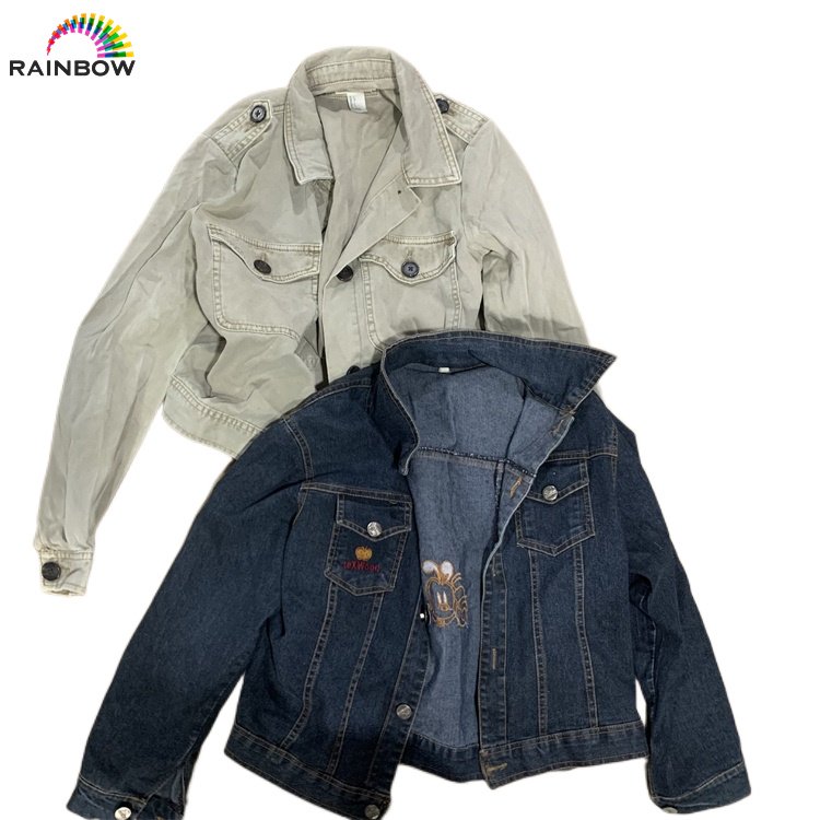 UK premium used clothes bales branded thrift women denim coat second hand men jean jacket in bundle 45KG