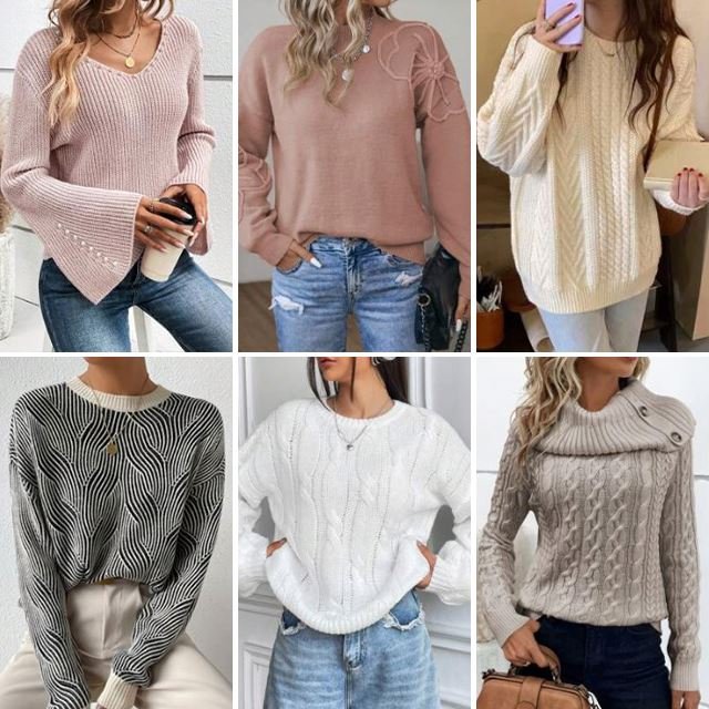 2024 Women's Sweater Pullover Jacquard Pattern Knitwear Long Used Sleeve Round Neck Knitted Winter Cotton Knitted Sweater Wholes