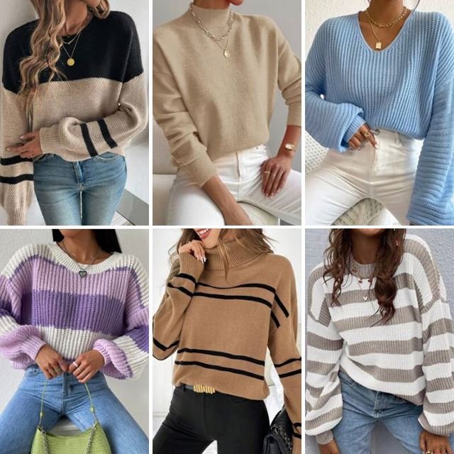 2024 Women's Sweater Pullover Jacquard Pattern Knitwear Long Used Sleeve Round Neck Knitted Winter Cotton Knitted Sweater Wholes