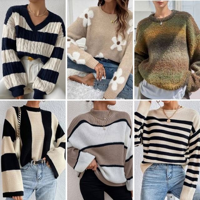 2024 Women's Sweater Pullover Jacquard Pattern Knitwear Long Used Sleeve Round Neck Knitted Winter Cotton Knitted Sweater Wholes