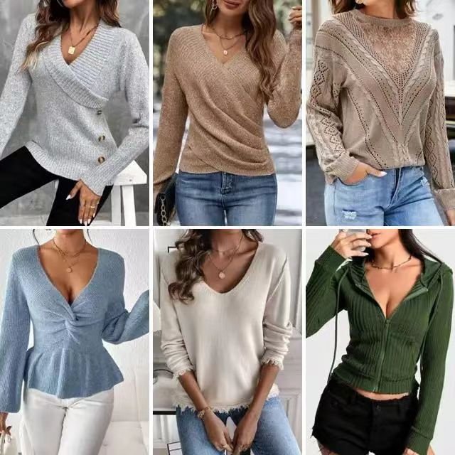 2024 Women's Sweater Pullover Jacquard Pattern Knitwear Long New Sleeve Round Neck Knitted Winter Cotton Knitted Sweater Wholes