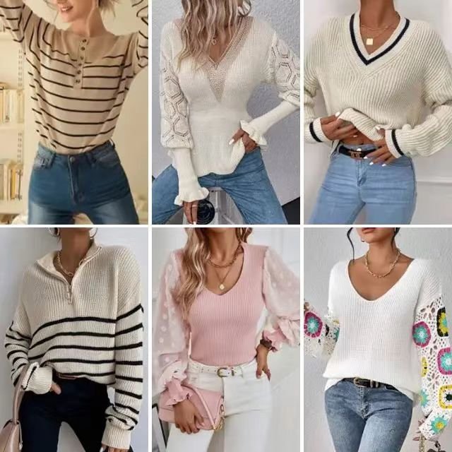 2024 Women's Sweater Pullover Jacquard Pattern Knitwear Long New Sleeve Round Neck Knitted Winter Cotton Knitted Sweater Wholes