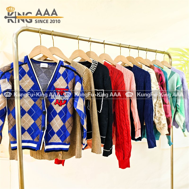 KINGAAA thick short cardigan knitted sweater used ladies clothes clothes bales mixed used clothing second hand sweaters