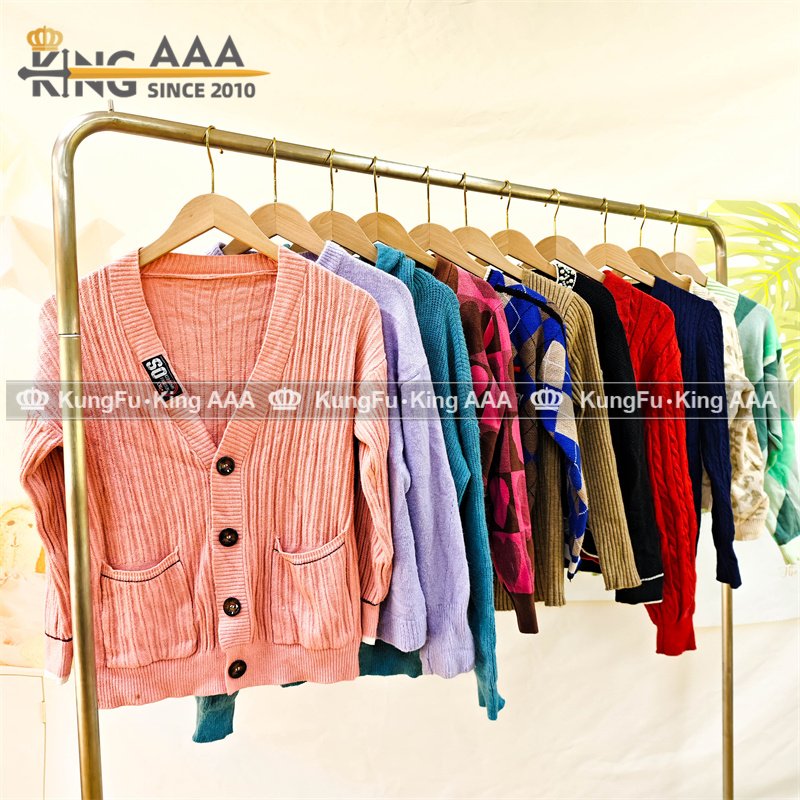 KINGAAA thick short cardigan knitted sweater used ladies clothes clothes bales mixed used clothing second hand sweaters