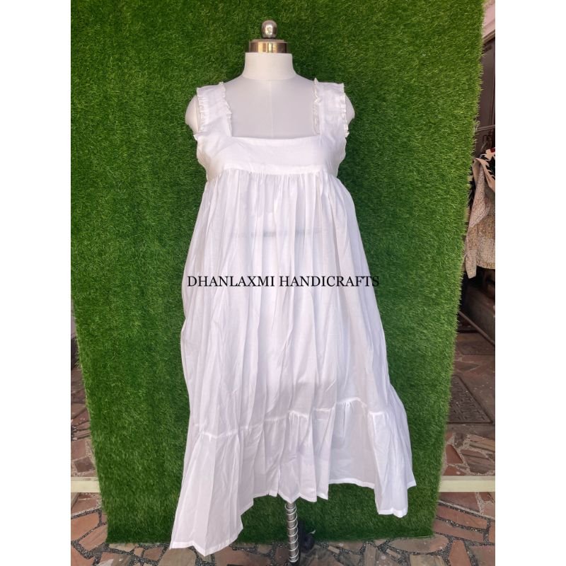 Indian Cotton Plain White Long Dress Handmade Summer Clothes For Women Casual Wear Dress Sleeveless Maxi Dress Bohemian Outfit