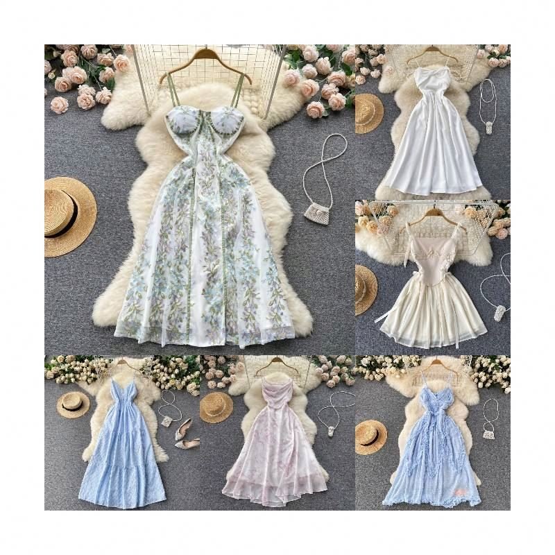 Wholesale stock high quality 2023 spring summer new frilly lace used dress women's cut label used dress stock wholesale
