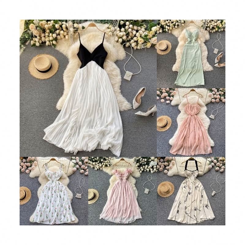 Wholesale stock high quality 2023 spring summer new frilly lace used dress women's cut label used dress stock wholesale