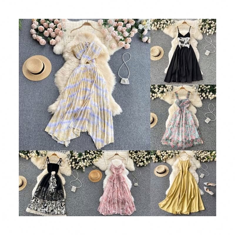 Wholesale stock high quality 2023 spring summer new frilly lace used dress women's cut label used dress stock wholesale