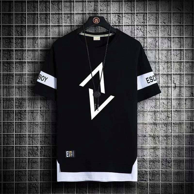 Wholesale summer stock men's plus size cartoon letter breathable quick drying oversized t-shirt casual tops