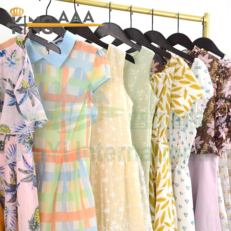 Summer Casual Short Sleeve Dress Womens Clothing Second Hand Casual Dresses Slim Fitting Medium Used Clothes Bales