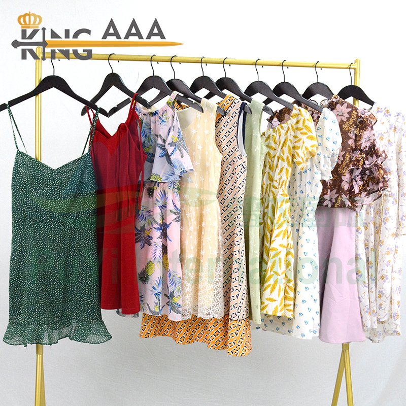 Summer Casual Short Sleeve Dress Womens Clothing Second Hand Casual Dresses Slim Fitting Medium Used Clothes Bales