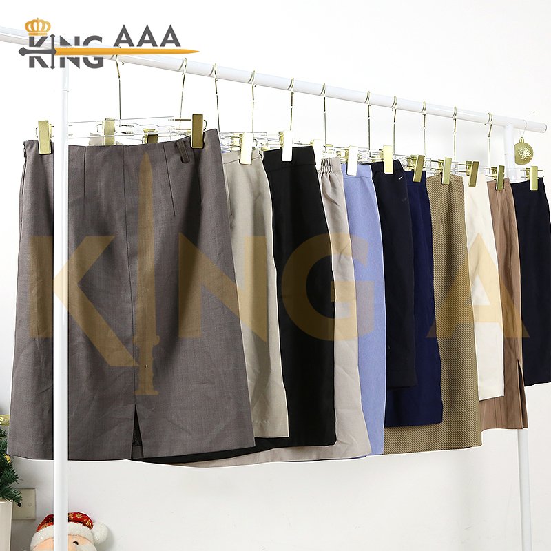 Wholesale Fashion Solid Color Mid Length A-line Skirts Women High Waist Office Straight Skirts Used Second Hand Clothes Bales