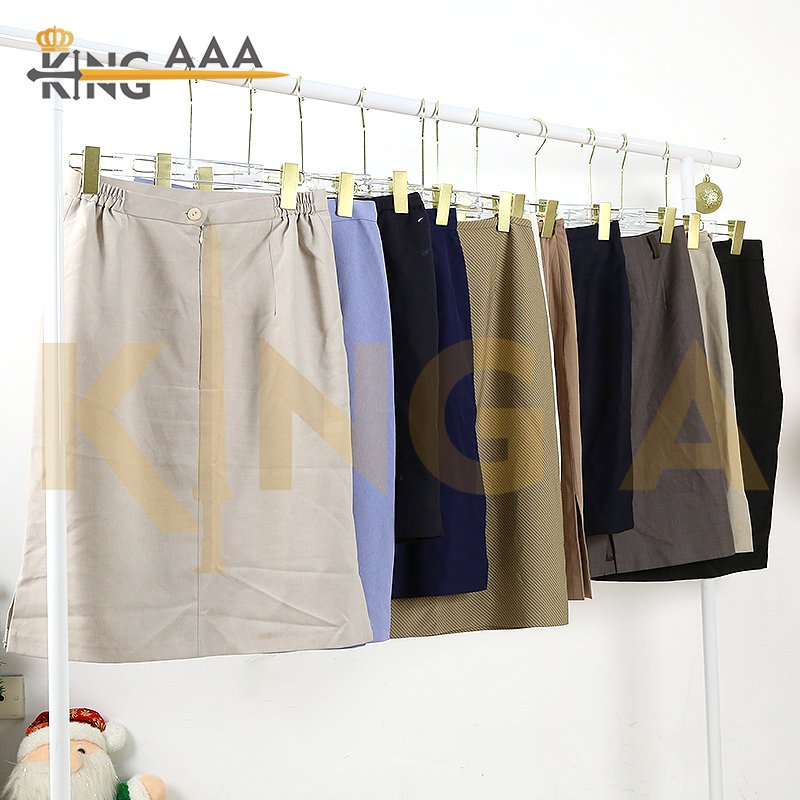 Wholesale Fashion Solid Color Mid Length A-line Skirts Women High Waist Office Straight Skirts Used Second Hand Clothes Bales