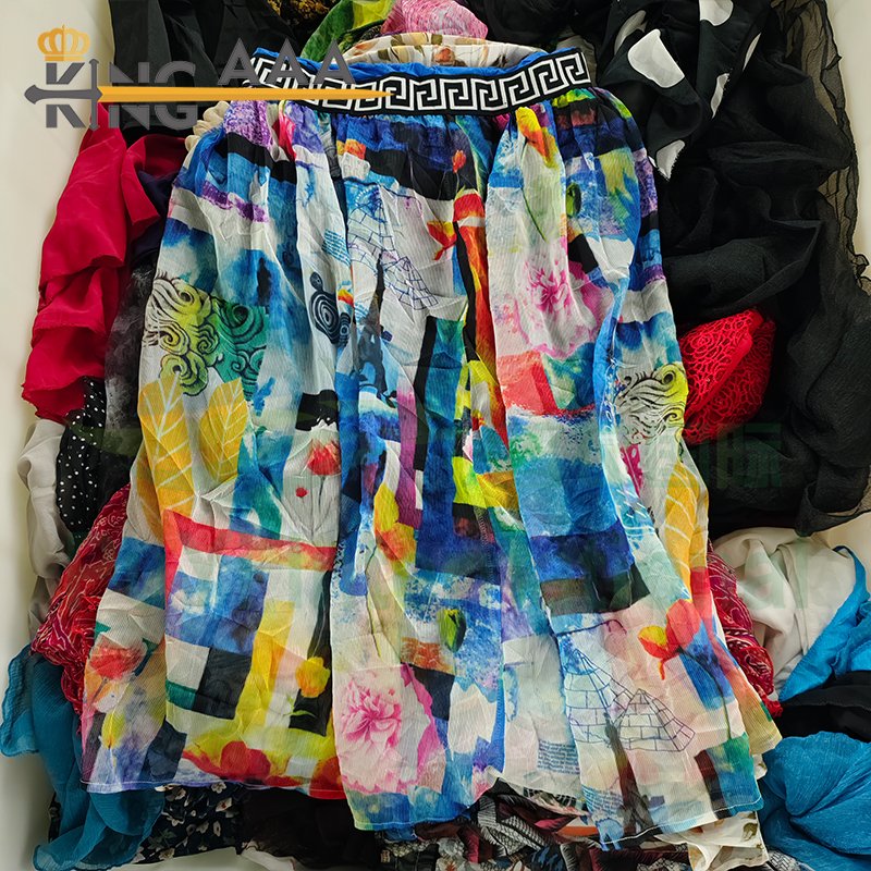 Fashion Used Vintage Floral Printed Skirt Used Clothing Bales Clothes Skirts Ladies Floral Print Casual Chiffon Umbrella Skirts