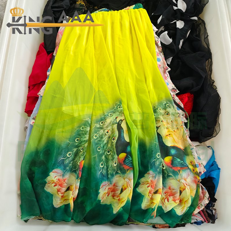 Fashion Used Vintage Floral Printed Skirt Used Clothing Bales Clothes Skirts Ladies Floral Print Casual Chiffon Umbrella Skirts