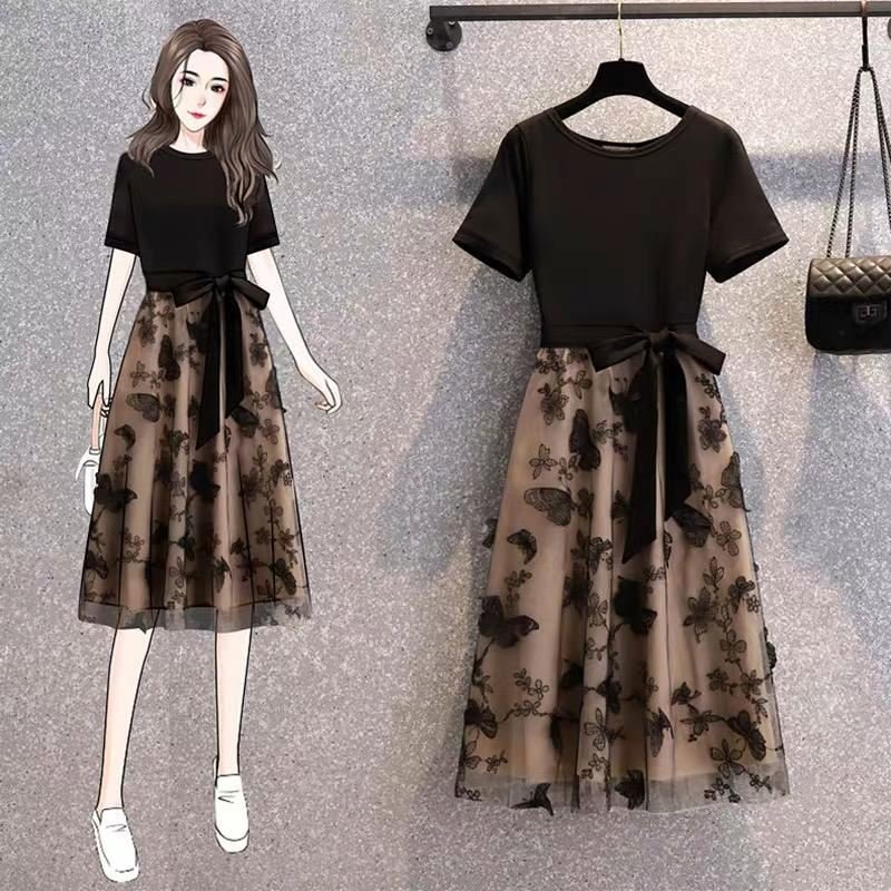 2024 Spring/Summer New Women's Fashion Casual Heavy Industry Sequins Embroidered Short Sleeve Dress