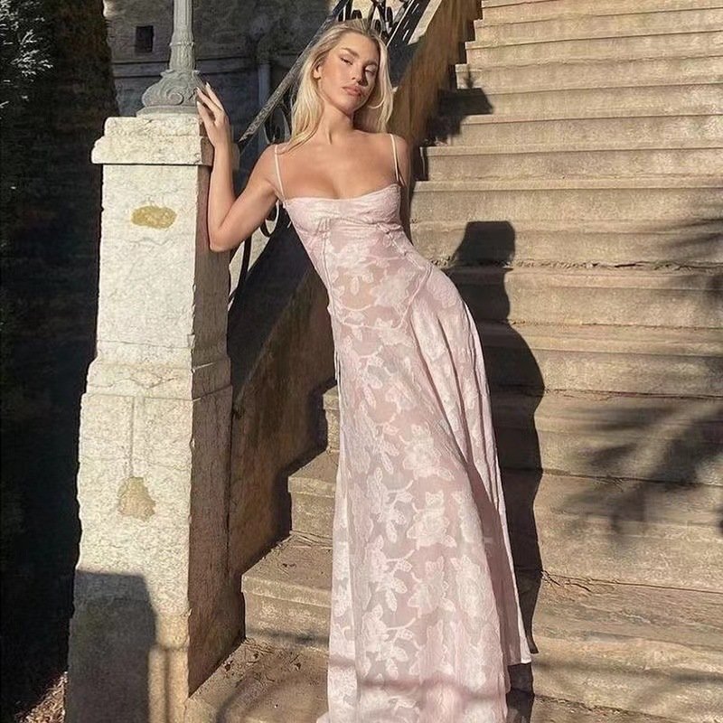 Europe and the United States 2024 summer new fashion sexy seaside resort slim slip dress floral dress