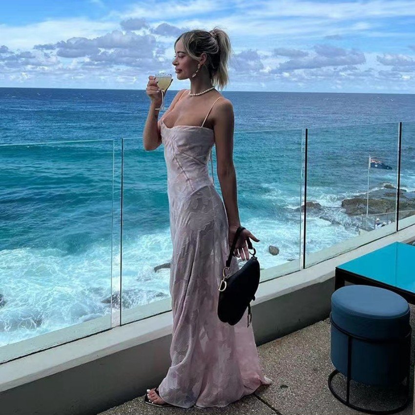 Europe and the United States 2024 summer new fashion sexy seaside resort slim slip dress floral dress