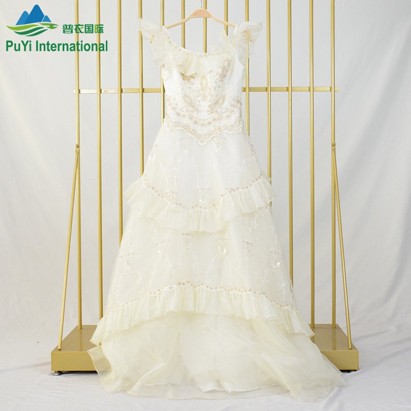 vintage luxury french used wedding dress bridal gown evening fabric white second hand clothes