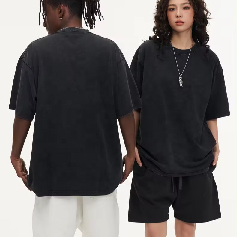 wholesale acid wash heavyweight t shirts drop shoulder oversized t shirt for men and women company clothing custom logo