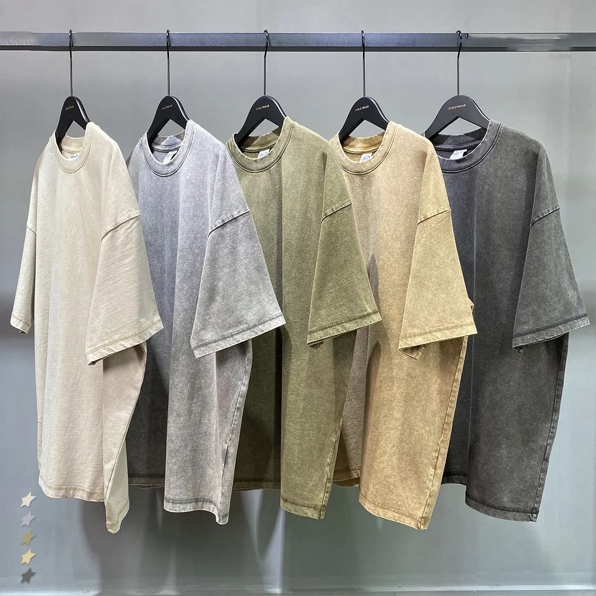 wholesale acid wash heavyweight t shirts drop shoulder oversized t shirt for men and women company clothing custom logo