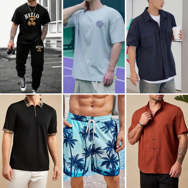 stock2024 wholesale clothing men's pure cotton printed high-quality casual t-shirt polo shirt shorts shirt mixed random delivery