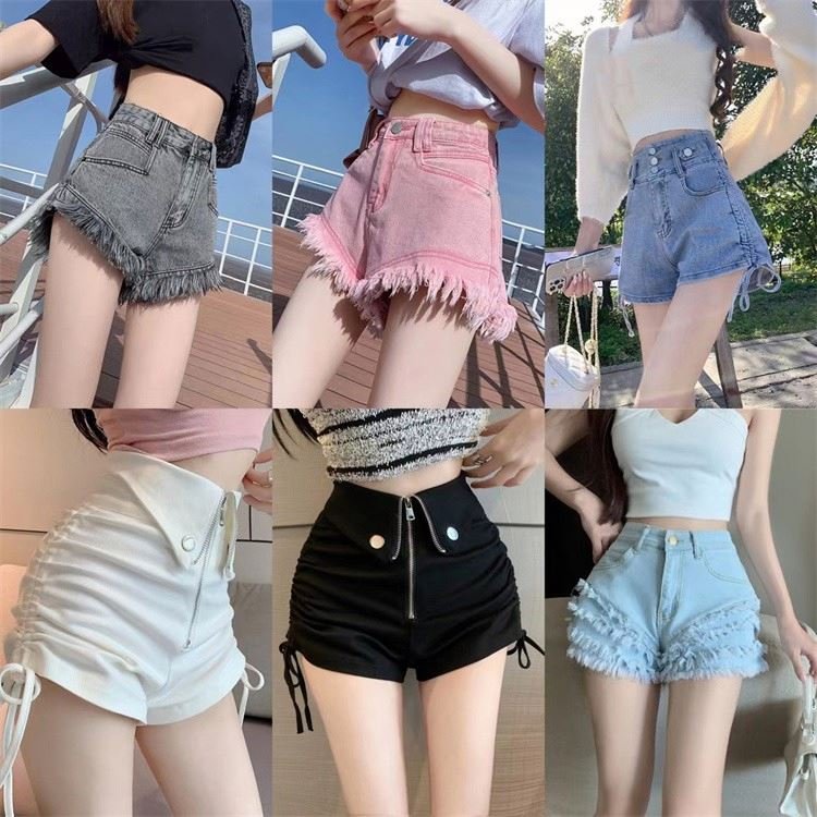 2023 New Summer High Waist Denim Shorts Women's Slim Black Large Short Hot Pants Stock