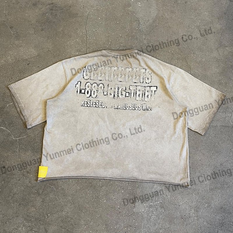 Manufacturers For Customs clothes Vintage Print Raw Hem Sun Faded Acid Stone Washed T-shirt Oversized Boxy Cropped T Shirt Men