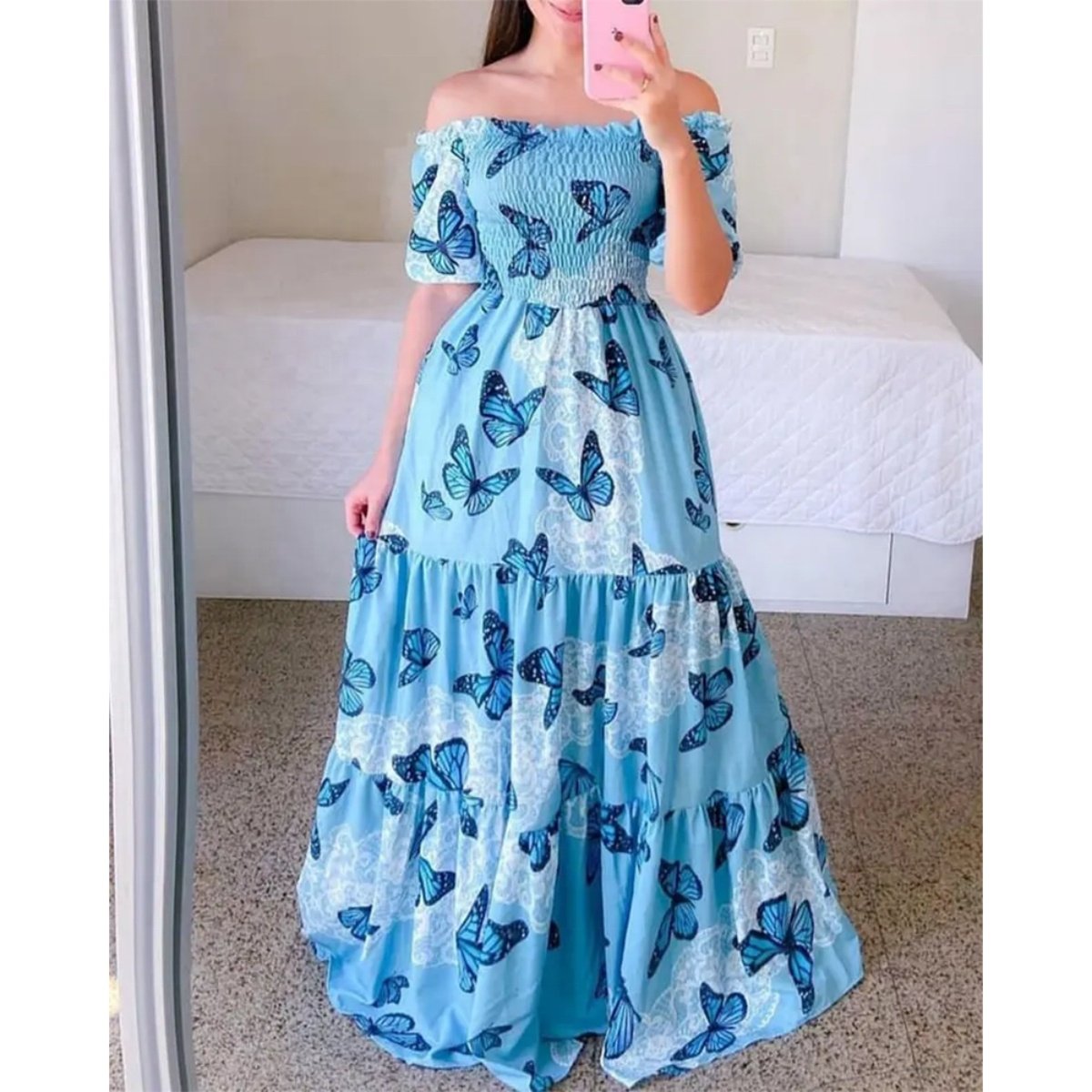 2024 New fashion Ladies Long summer one-shoulder floral dress Ladies Casual dress Ladies maxi dress