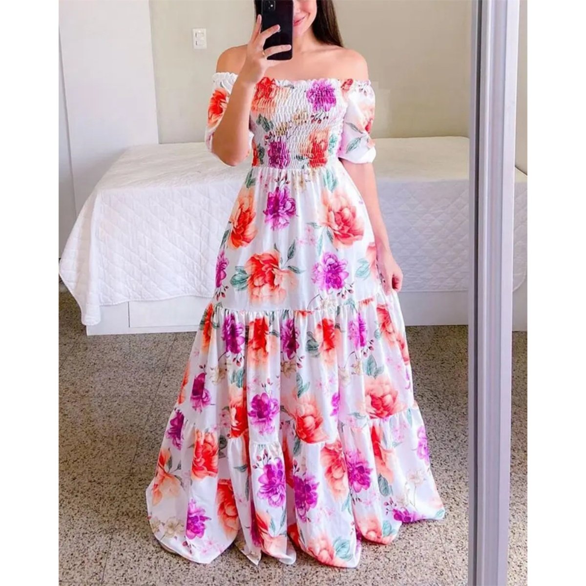 2024 New fashion Ladies Long summer one-shoulder floral dress Ladies Casual dress Ladies maxi dress