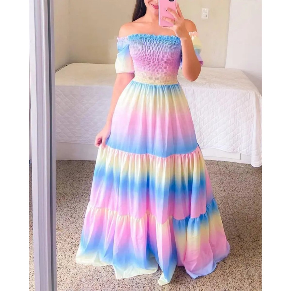 2024 New fashion Ladies Long summer one-shoulder floral dress Ladies Casual dress Ladies maxi dress