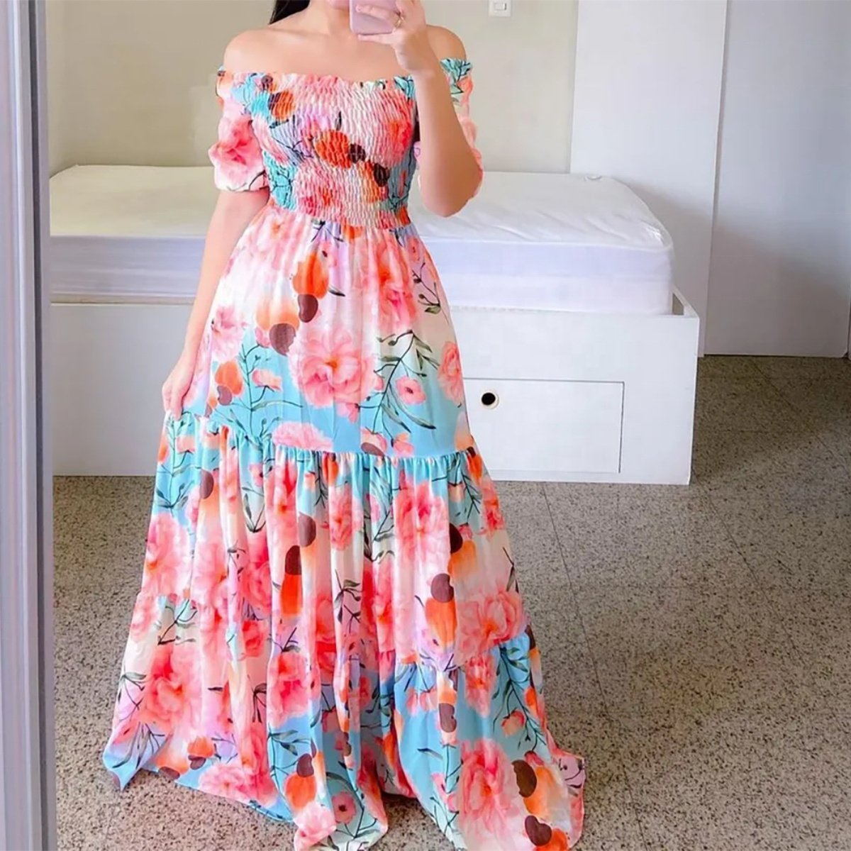 2024 New fashion Ladies Long summer one-shoulder floral dress Ladies Casual dress Ladies maxi dress