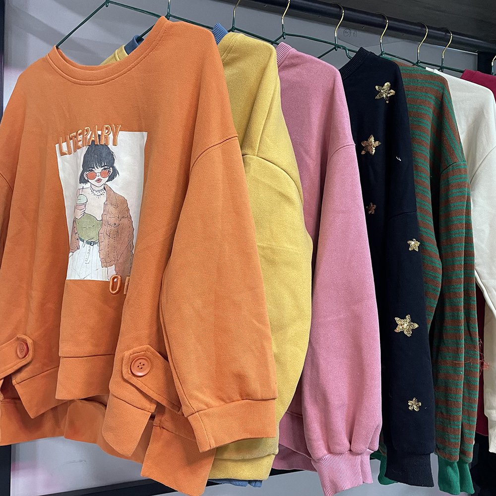 Wholesale of used winter clothing round neck hoodies for men bulk mixed clothing bales for second-hand winter clothing