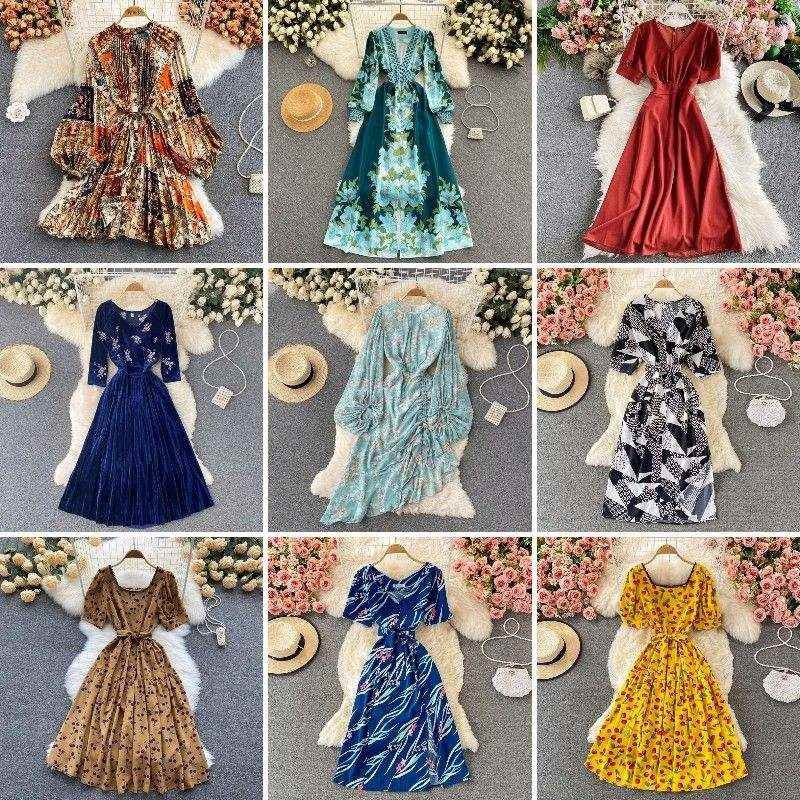 Digital Print Ladies Long Chiffon Dresses Elegant Vacation Women Dresses Floral Print Maxi Casual Dresses Stock