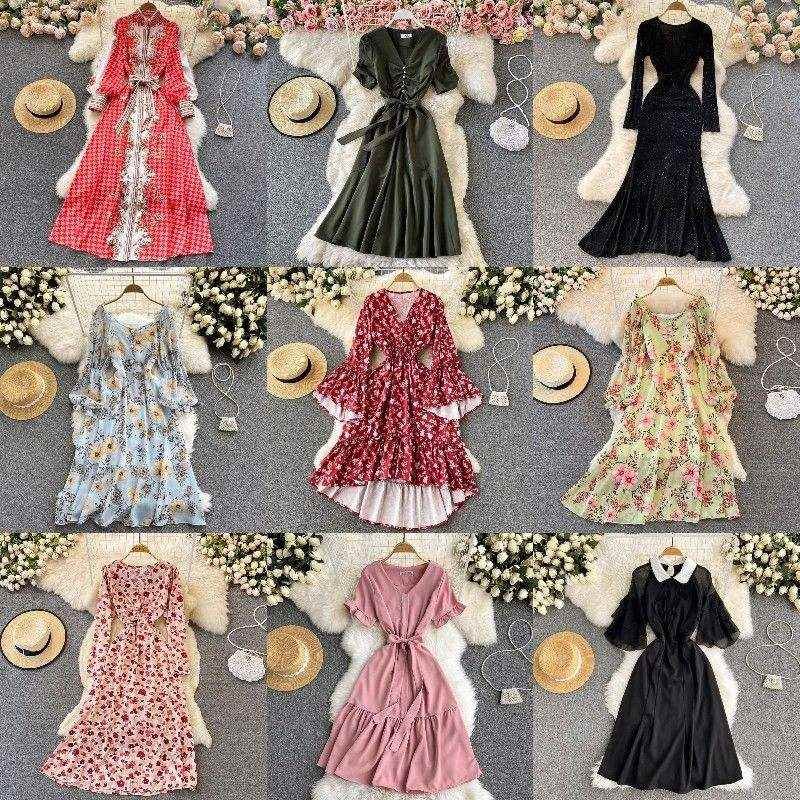 Digital Print Ladies Long Chiffon Dresses Elegant Vacation Women Dresses Floral Print Maxi Casual Dresses Stock