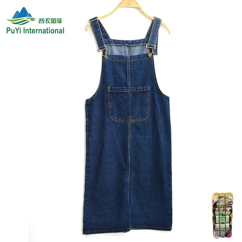 PUYI second hand ladies jean suspender skirt used clothes origin used clothing