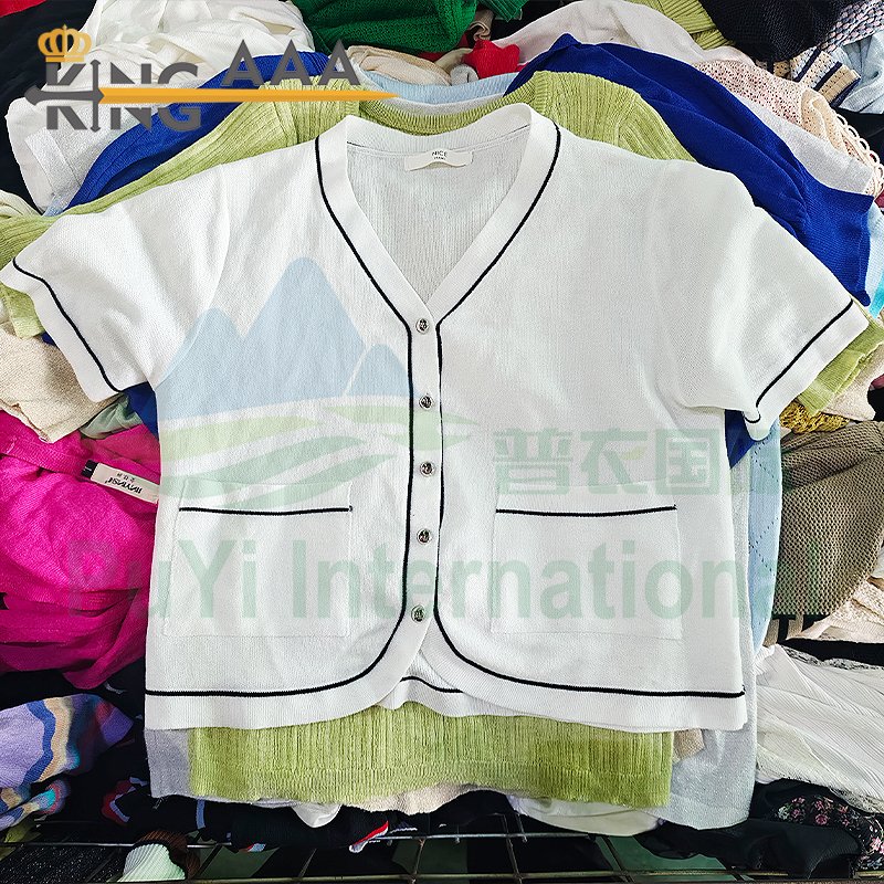 2024 Wholesale Used Clothes Sleeveless Women's Short-sleeved Solid Sweaters Short Sleeve Sweater Manufacture for Spring Summer