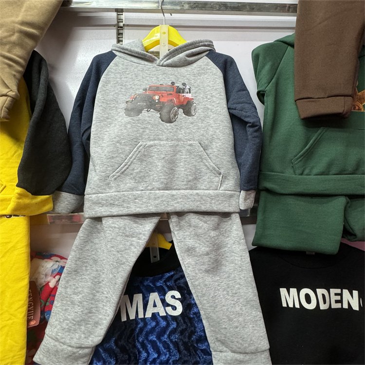 wholesale 3-8 Years Kids Fleece Pullover Tracksuit 2 Piece Thick Winter Heavyweight Hoodies Set sweatshirt set