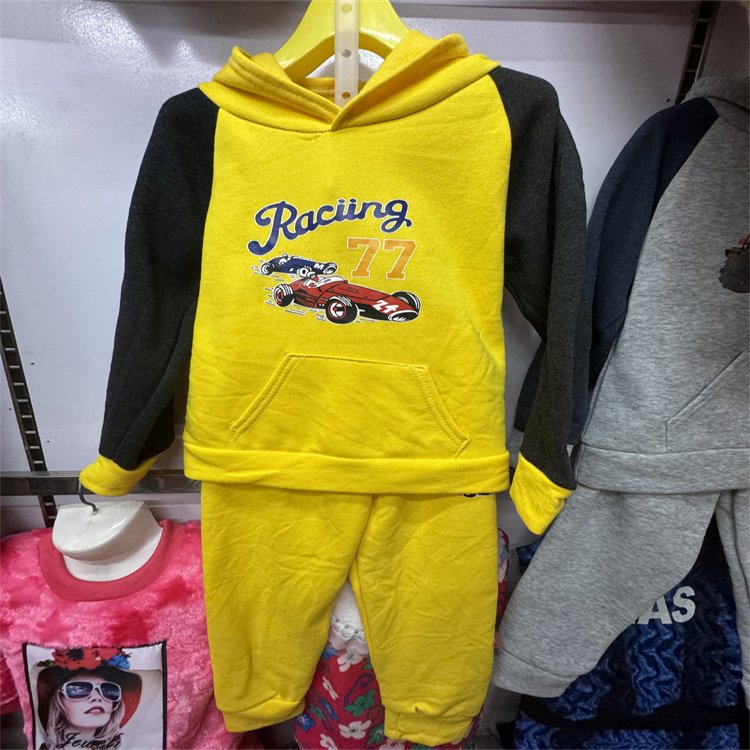wholesale 3-8 Years Kids Fleece Pullover Tracksuit 2 Piece Thick Winter Heavyweight Hoodies Set sweatshirt set