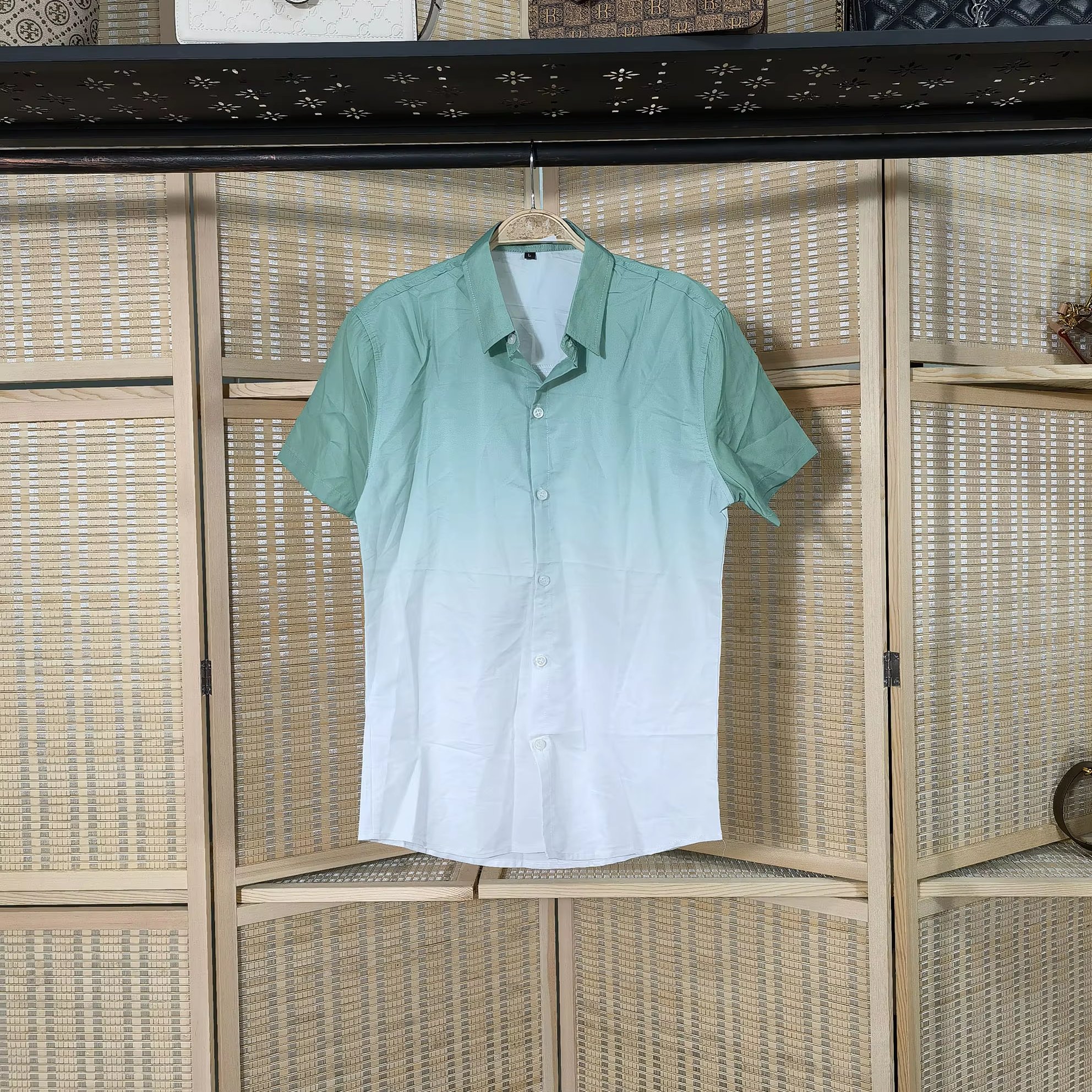 Wholesale Casual Turndown Collar Print Short Sleeve Button Used A Short Shirt Second Hand Clothes