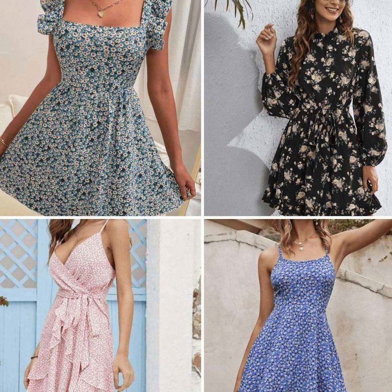 High quality clearance women summer dress casual chiffon floral print cheap overstock apparel stock dresses