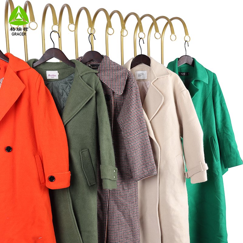Good Quality Europe Used Clothes Long Worsted Coat Used Brand Clothes For Woman