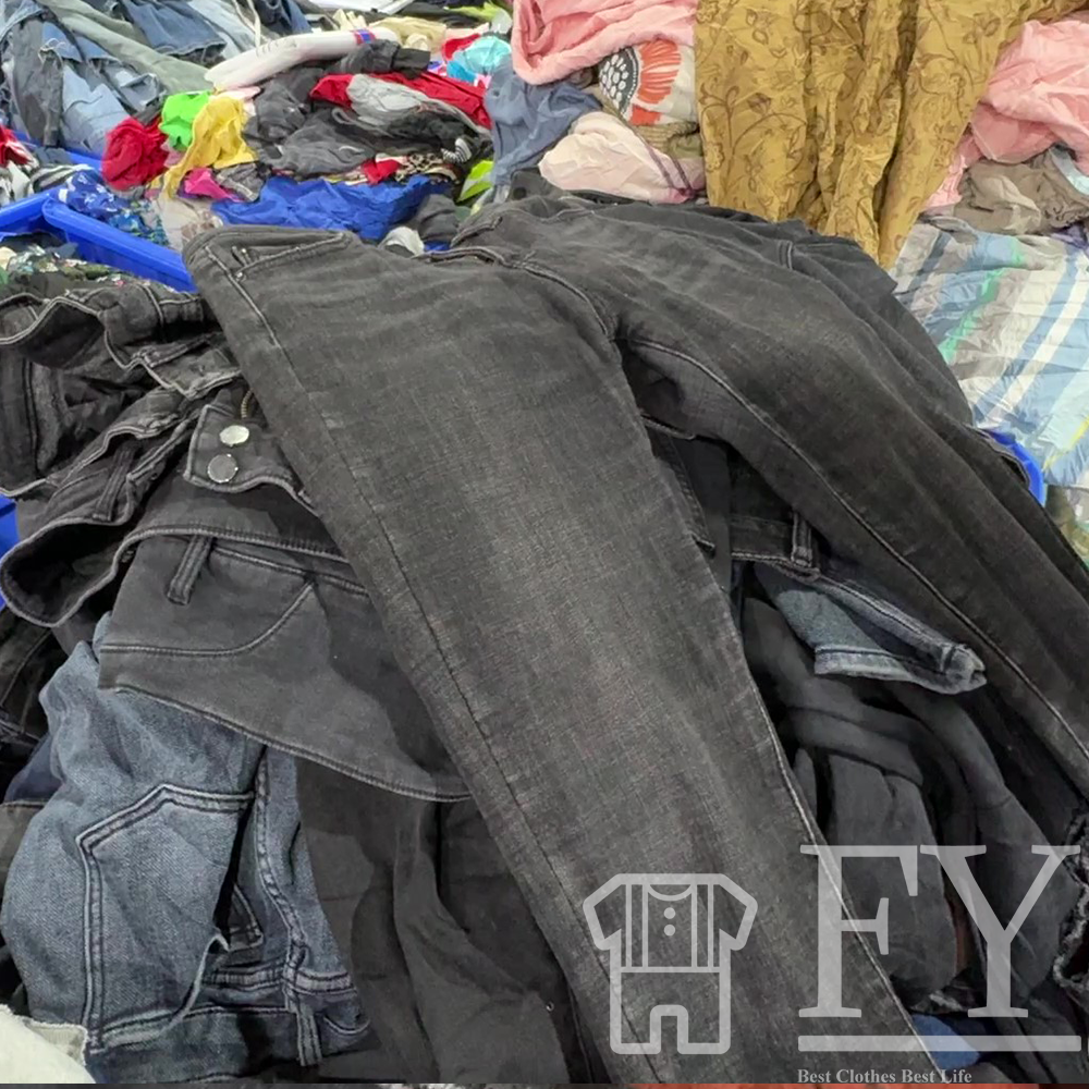 FengYang Used Clothes Bales Jeans with Fleece for Women Men Used Jeans for Adult Grade A Factory Outlet