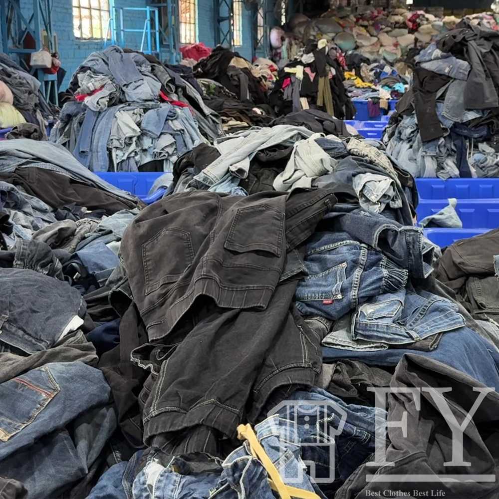 FengYang Used Clothes Bales Jeans with Fleece for Women Men Used Jeans for Adult Grade A Factory Outlet