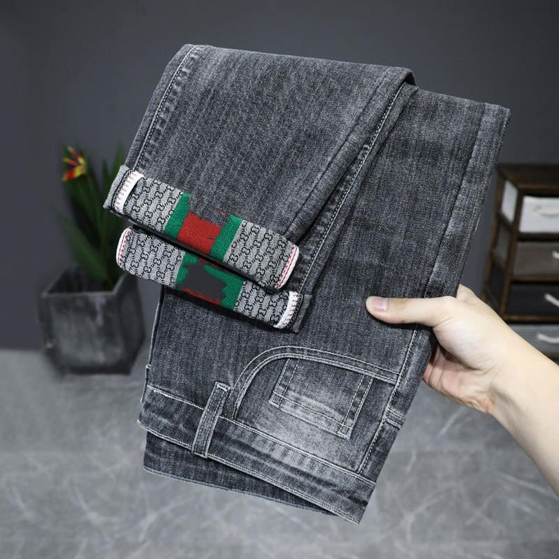 Autumn and winter new elastic business slim casual trend blue men and women jeans stock