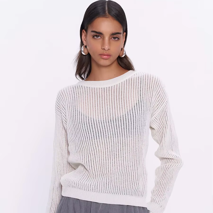 Crew Neck Detailed Thin Knitwear Ecru Perfect Choice for Everyday Use with Its Stylish Design and Lightweight Structure